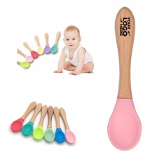 Baby Silicone Spoon with Wood Handle 